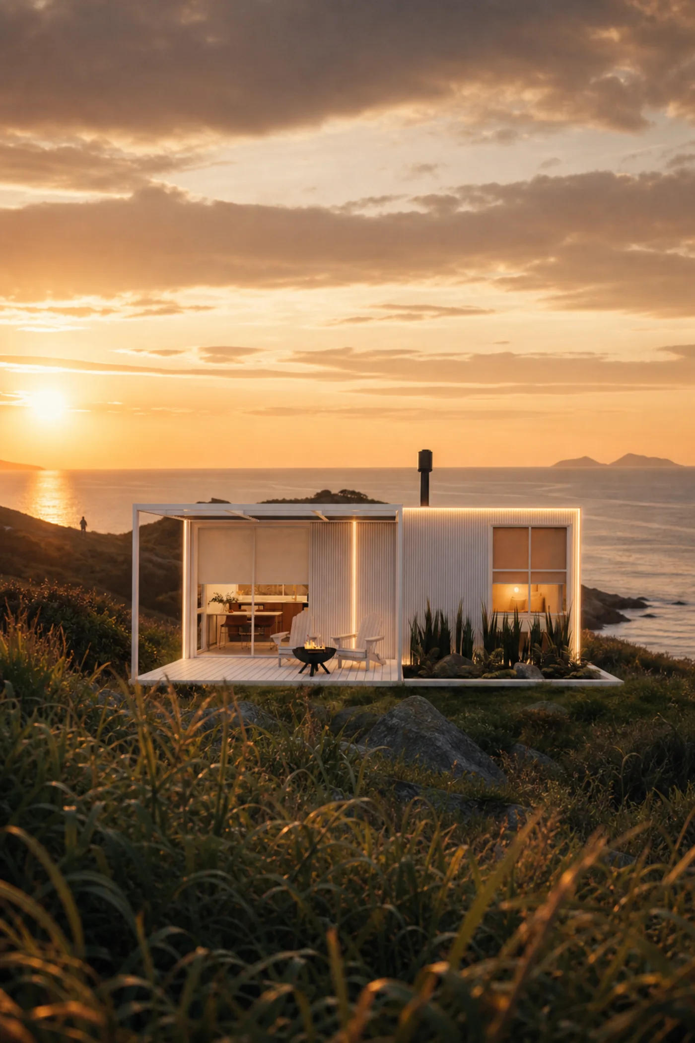 Tiny Mônaco instalada em cenário de mar ao entardecer, como showroom do licenciado